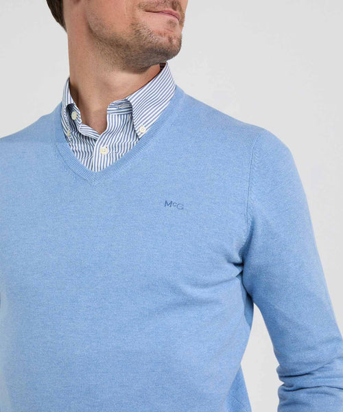 Trui V-hals Cotton Merino | Sky Blue