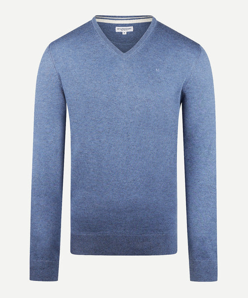 Trui V-hals Cotton Merino | Faded Blue