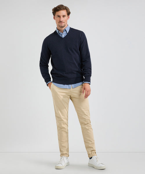Trui Katoen Merino V-Hals | Navy