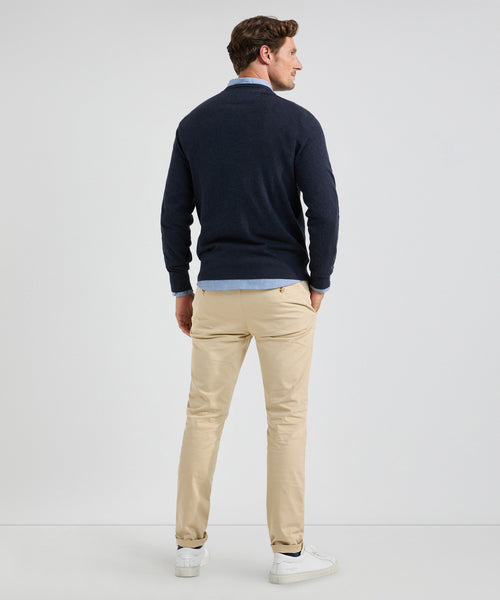 Trui Katoen Merino V-Hals | Navy