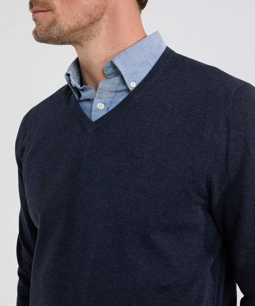 Trui Katoen Merino V-Hals | Navy