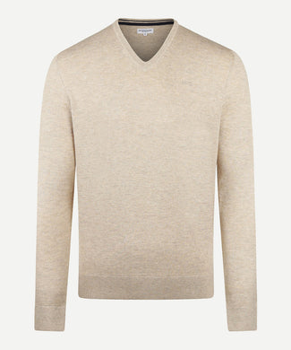 Sweater V-neck Cotton Merino | Sand