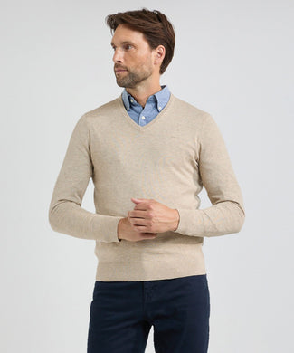 Sweater V-neck Cotton Merino | Sand