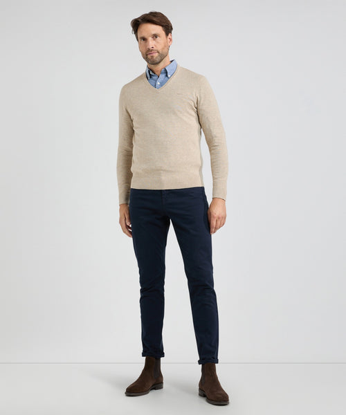 Trui V-hals Cotton Merino | Sand