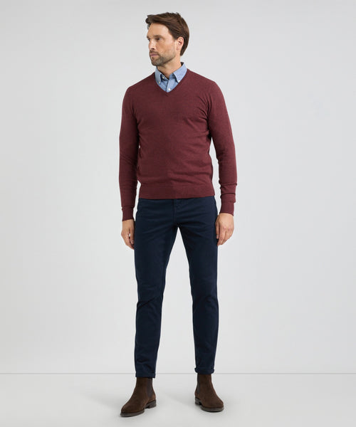 Trui V-hals Cotton Merino | Rusty Red