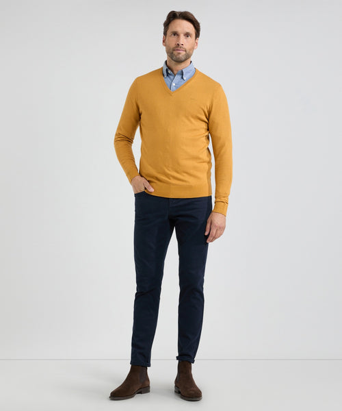 Trui V-hals Cotton Merino | Autumn Yellow