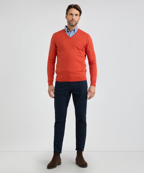 Trui V-hals Cotton Merino | Winter Orange