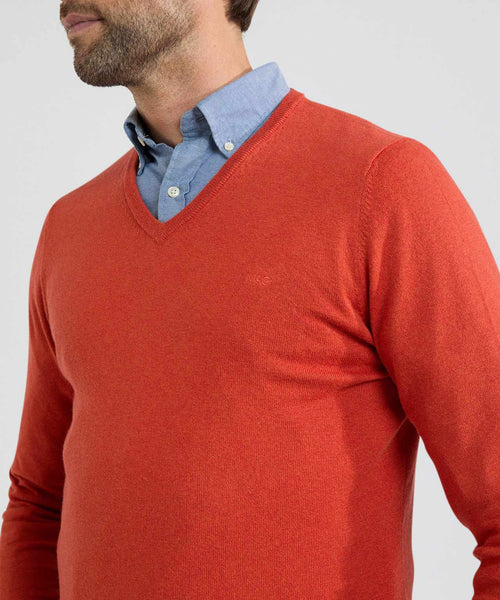 Trui V-hals Cotton Merino | Winter Orange