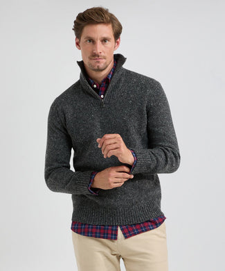 Sweater Fisherman Zip collar | Dark Gray Melange