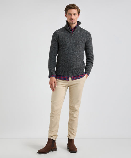 Trui Fisherman Ritskraag | Dark Grey Melange