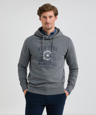 Hoodie with Print | Dark Gray Melange