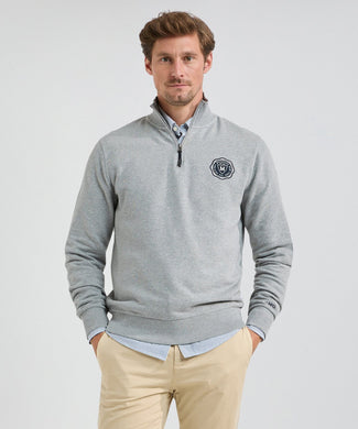 Sweater with Zip Collar | Medium Gray Melange