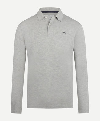 Polo piqué klassiek lange mouw | Medium Grey Melange