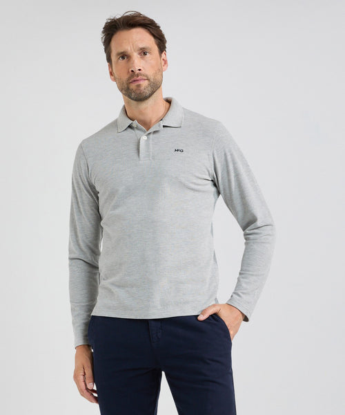 Polo piqué klassiek lange mouw | Medium Grey Melange