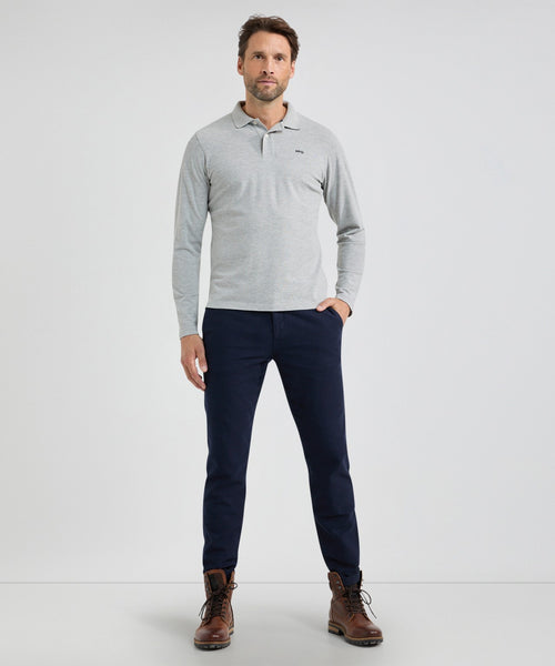 Polo piqué klassiek lange mouw | Medium Grey Melange