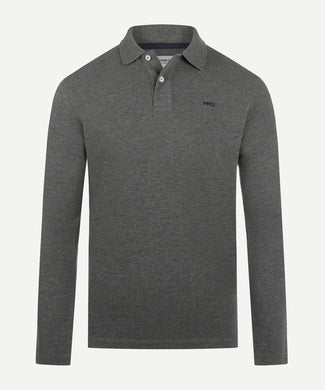 Polo piqué klassiek lange mouw | Dark Grey Melange