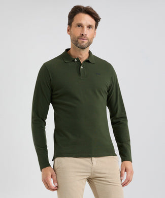 Polo piqué klassiek lange mouw | Pine Green