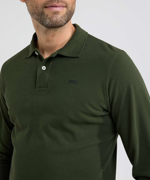 Polo piqué klassiek lange mouw | Pine Green