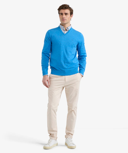 Sweater V-neck Cotton | Sea Blue