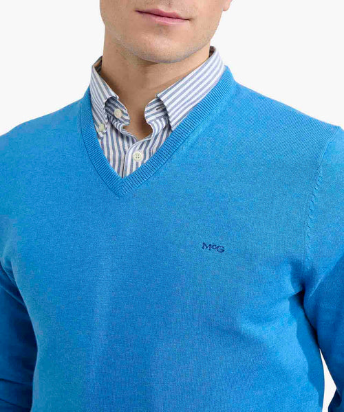 Sweater V-neck Cotton | Sea Blue