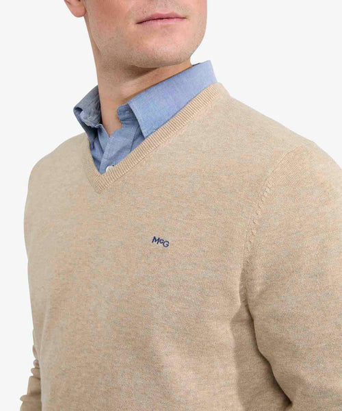 Sweater V-neck Cotton | Sand