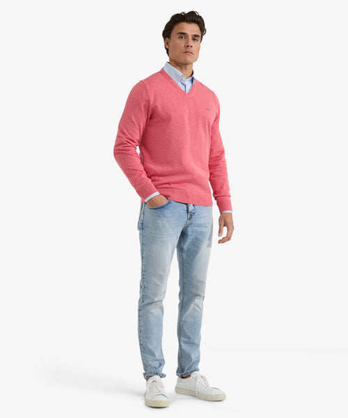 Sweater V-neck Cotton | Coral Red