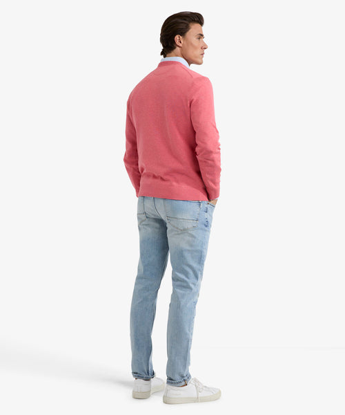 Sweater V-neck Cotton | Coral Red