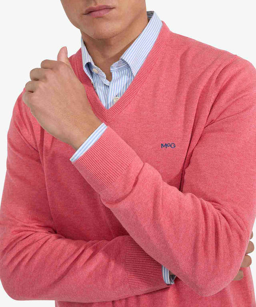 Sweater V-neck Cotton | Coral Red