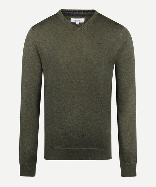 Sweater V-neck Cotton | Olive