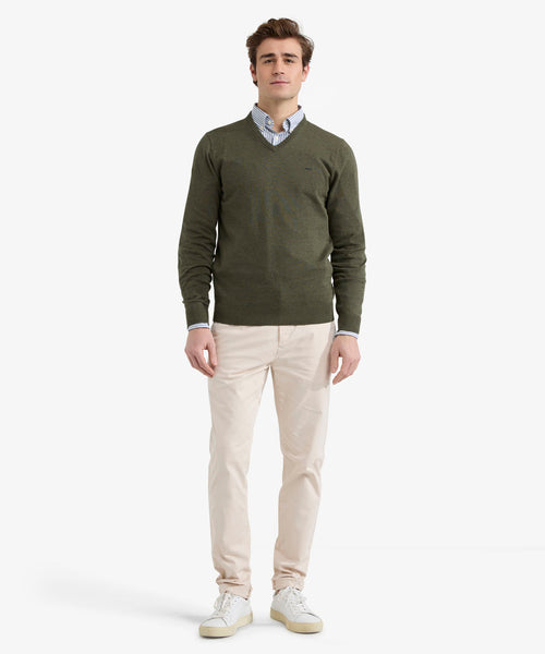Sweater V-neck Cotton | Olive