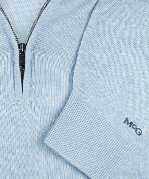 Sweater Zip Collar Cotton | Light Blue