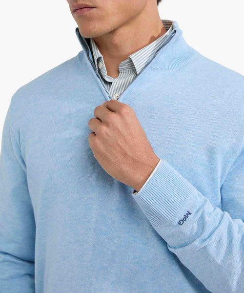 Sweater Zip Collar Cotton | Light Blue