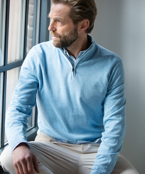 Sweater Zip Collar Cotton | Light Blue