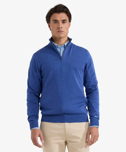 Sweater Zip Collar Cotton | Royal Blue