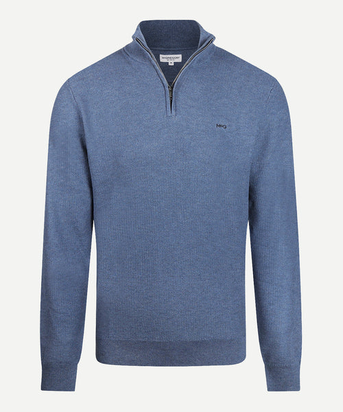 Sweater Zipper Collar Cotton with Logo | Vintage Blue