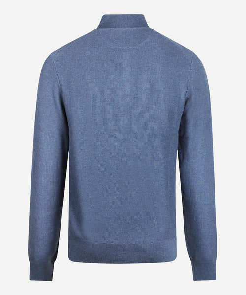 Sweater Zipper Collar Cotton with Logo | Vintage Blue