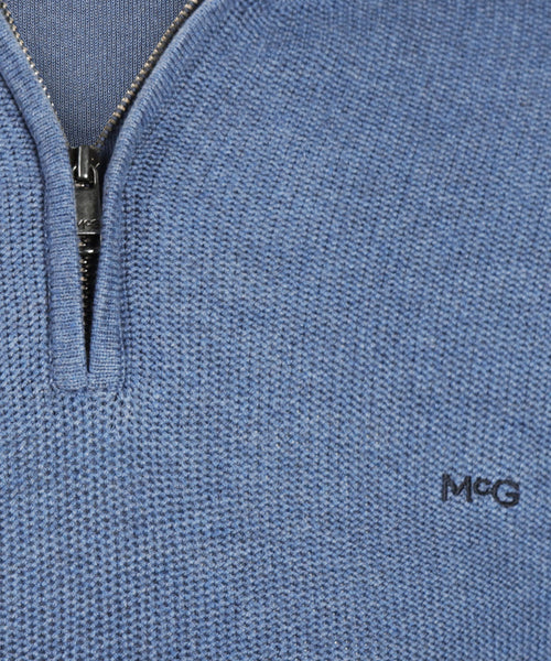Sweater Zipper Collar Cotton with Logo | Vintage Blue