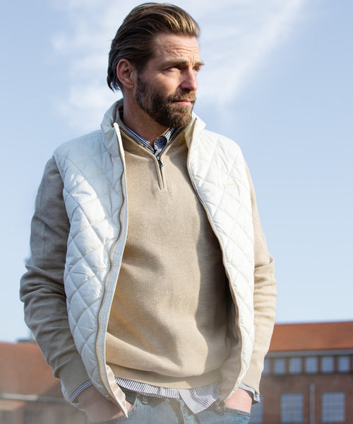 Trui Ritskraag Cotton met Logo | Sand