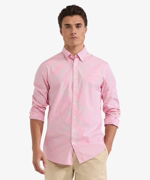Shirt Poplin Stretch Stripe | Coral Red
