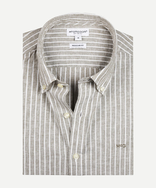 Shirt Striped Linen Cotton | Olive