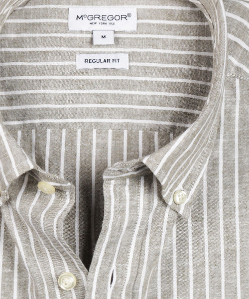 Shirt Striped Linen Cotton | Olive