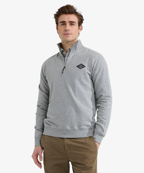 Sweater Half Zip with Emblem | Medium Grey Melange