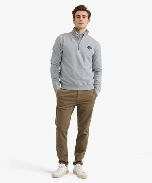 Sweater Half Zip with Emblem | Medium Grey Melange