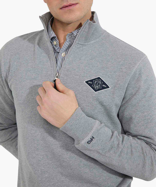 Sweater Half Zip with Emblem | Medium Grey Melange