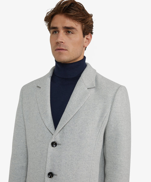 Herringbone Wool Overcoat | Medium Grey Melange