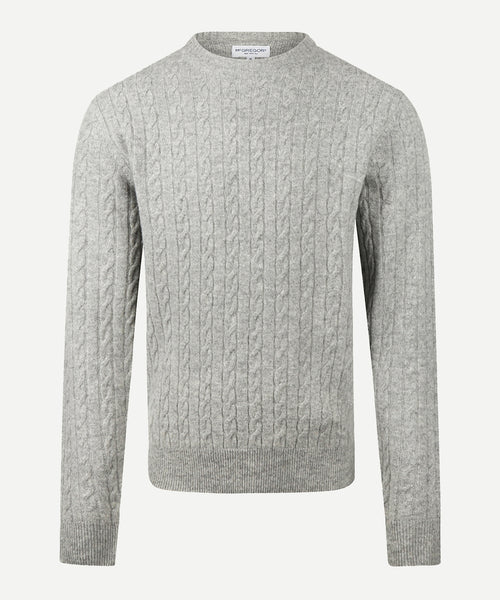 Trui Lamswol Rondehals Kabelpatroon | Medium Grey Melange