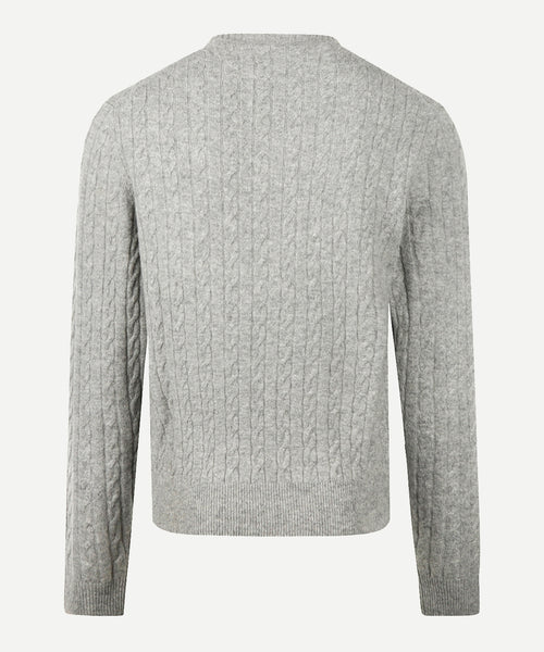 Trui Lamswol Rondehals Kabelpatroon | Medium Grey Melange