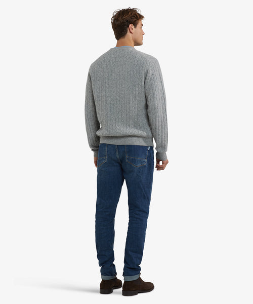 Trui Lamswol Rondehals Kabelpatroon | Medium Grey Melange