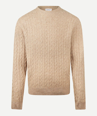 Lambswool Round Neck Cable Knit Sweater | Sand