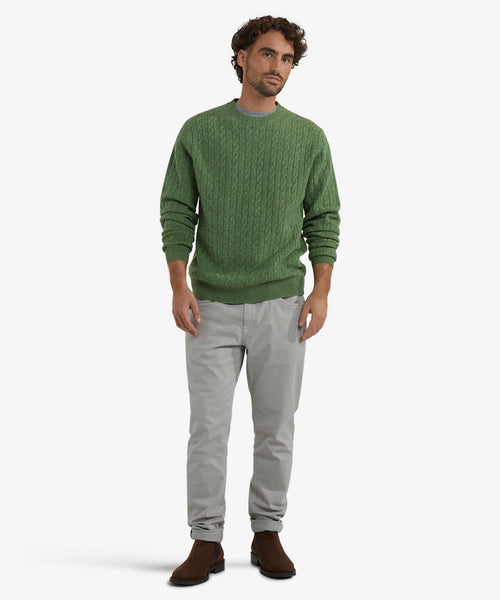 Lambswool Round Neck Cable Knit Sweater | Moss Green